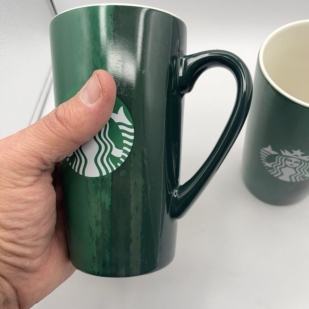 Starbucks Mugs 2021 Holiday Brush Strokes 16 oz Tall Ceramic Coffee Set of 2 - Picture 5 of 16